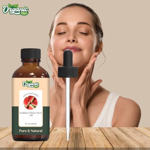 Image of Organic Zing Kalahari Melon Seed Oil 30 ml (1.01 fl oz) - Cold Pressed Dry-Finish Carrier Oil for Facial Serums, Lightweight Skin Care & DIY Formulations