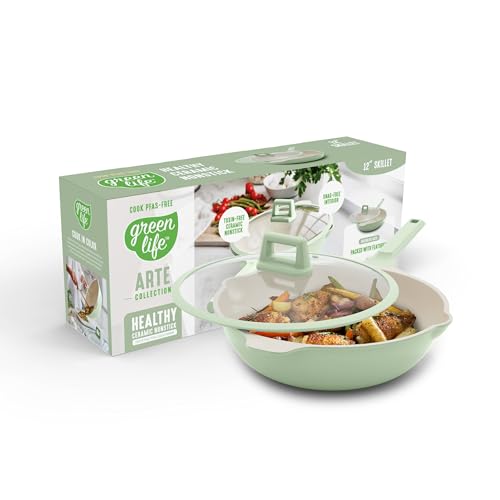 Comparison: Best Wok Green Pan 5 GreenLife Nonstick 12” (5QT) All in One Deep Skillet Wok with Lid, PFAS-Free Non-Toxic Ceramic Multi-Purpose Pan, Induction, All Stovetop, Egg, Stir Fry, Saute, Stay Cool Handle, Sage Green