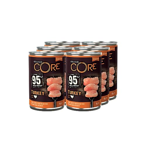 Wellness CORE 95% 6 x 400g, Truthahn & Grünkohl – Hundefutter Nass, stückige Pastete für ausgewachsene Hunde, getreidefrei, natürlich, hypoallergen, proteinreich, hoher Fleischanteil