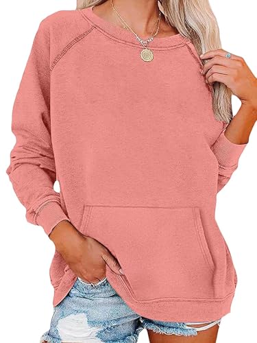 EADINVE Womens Casual Crew Neck Sweatshirt with Pockets Loose Fit Soft Long Sleeve Lightweight Pullover Tops Fall Clothes