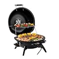 Electric Grill, Techwood Indoor/Outdoor Electric Barbecue Grill, 1600W Portable Removable Tabletop Grill with Adjustable Heat, Double Layer Design for Party, Patio & Backyard (Black)
