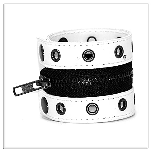 Image of Xusamss Punk Alloy Zipper Wristband Pu Leather Cuff Bracelet,7 1 /2 wrist
