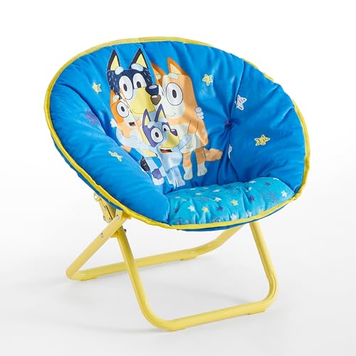 Bluey Toddler Saucer Chair 19” Folding Kids Chair, Ages 3+, Portable & Lightweight, Cozy Padded Seat for Playroom, Bedroom