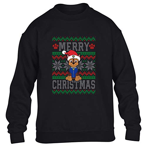 Nickelodeon Paw Patrol Chase Strickpullover festlich Schneeflocke Pullover Stil Design Weihnachten Kinder Kinder bedrucktes Sweatshirt Gr. 146-158, Schwarz Cover
