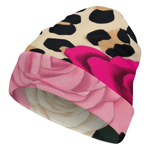 Unisex Skull Cap Fashion Warm Slouchy Beanie Hats, Classic Winter Soft Knit Caps for Women and Men Animal Rose Flowers Cheetah Leopard Print Floral