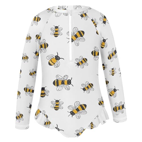 Cute Bee Girls Long Sleeve Swimsuit Rash Guard One Piece Bathing Suits Zipper 3-12T2
