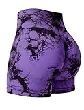 YEOREO Women's Purple Tie Dye Athletic Scrunch Biker Shorts, 3.6" Inseam, High Waisted, Squat Proof, Tummy Control, Running, Yoga