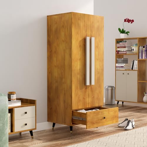 Image of Bniture Wooden Almirah for Clothes, Door for Bedroom, 2 Door Wardrobe with Drawer & Hanging Space (45D x 60W x 150H CM) | 3 Year Warranty (Giant Wood)
