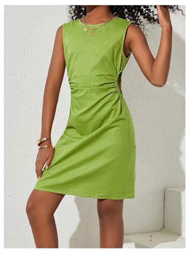MakeMeChic Girl's Cut Out Drawstring Ruched Tank Dress Sleeveless Crew Neck Short Summer Dress4