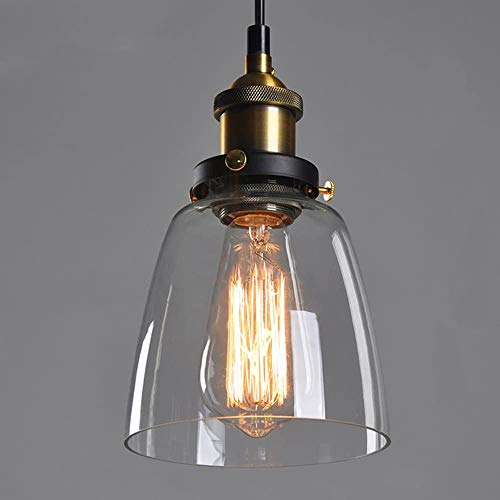 Suspension Vintage Luminaire Industriel Abat-jour en Verre Lampe Style Plafonnier Culot Edison E27 40W Pour Sallon Cuisine Chambre à coucher Restaurant Café Repas -（Verre clair）