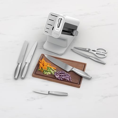 Image of Ninja StaySharp 6-Piece Knife Set with Integrated Sharpener, Chef, Bread, Paring Knife and Kitchen Scissor, White, K62006EUWH