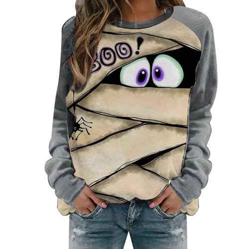 Sweat sans capuche femme pull gris XL avec poche pour rester au chaud avec style à Halloween