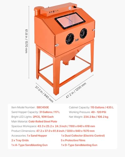 Image of VEVOR Heavy Duty Sandblasting Cabinet Kit, Industrial-Grade Steel Sand Blasting Cabinet with Dual Blasting Guns & 1.6HP Dust Collector for Oversized Parts Surface Finishing, Rust Removal