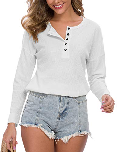 Image of MOLERANI Womens Long Sleeve Waffle Knit Henley Shirts Tunic Tops