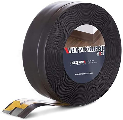 HOLZBRINK Skirting Board Soft Self Adhesive Black 50x20 mm 5 m PVC Flexible Baseboard Self- Stick Transition Profile Wall Caulk Strip