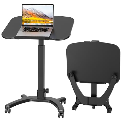 BONTEC Klappbarer Computertisch 65x50 cm, Höhenverstellbar mit Rollen, Laptoptisch, Faltbar, Beistelltisch für Büro, Wohnzimmer, Schlafzimmer, bis 12 kg, Ideal für Heimarbeit und kleine Räume, Schwarz