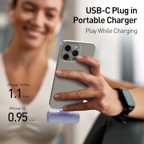 Image of iWALK 4,500mAh Portable Charger for iPhone 15 /16 /17, Power Bank with Build-in USB C Connector, Battery Pack Phone Charger for iPhone Series, Samsung S22 /23 /24 Series and Android, Purple