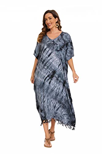 Image of Beautybatik Women Hippie Tie Dye Caftan Kaftan Loungewear Maxi Plus Size Long Dress XL to 4X