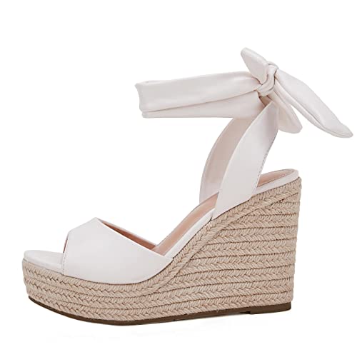 Image of Womens Espadrilles Wedges Sandals Heels Open Toe Tie Lace Up Platform Ankle Strap Summer Dress Shoes