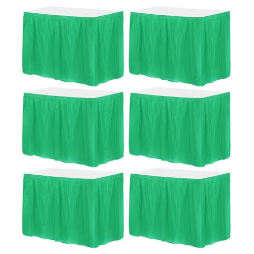 MECCANIXITY 6 Pack Dark Green Plastic Table Skirts, 29 in x 14 Ft Table Skirts for Rectangle Tables, Disposable Table Covers for Birthday Wedding Party