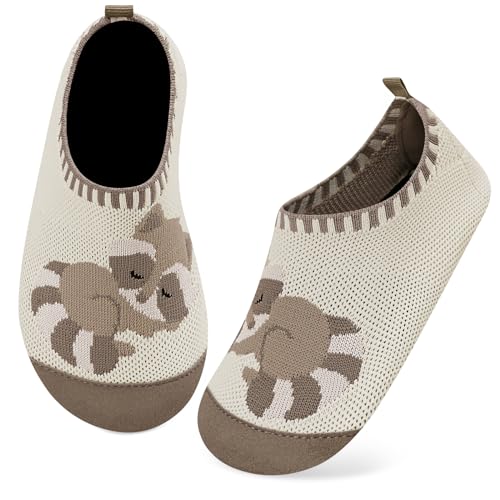 Kyopp Chaussons Enfants Garçons Respirant Pantoufles Filles Doux Antidérapant Chaussette Chaussures Unisexe(Raton laveur - Beige Brown 24/25 EU)