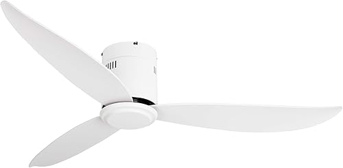 Ventilador de techo de montaje empotrado de 52 pulgadas, sin luces y control remoto con 3 aspas reversibles blancas, ventilador de techo con motor