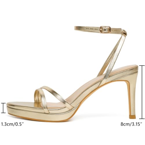 Image of RIBONGZ High Heels for Women Kitten Heeled Sandals with Ankle Strap Round Open Toe Strappy Stiletto Heels Comfort Summer Wedding Party Evening Prom Daily Dressy Shoes