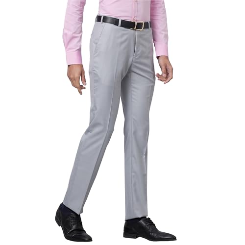 Image of Raymond Men Slim Fit Solid Pattern Poly Viscose Blend Pleatless Formal Trouser