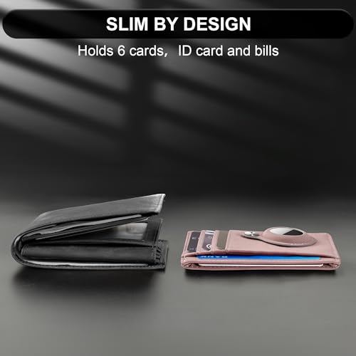 Image of Hawanik Slim Minimalist Front Pocket AirTag Wallet, RFID Blocking Card Holder with AirTag Holder, Pink Champagne, Women's Fashion Wallet