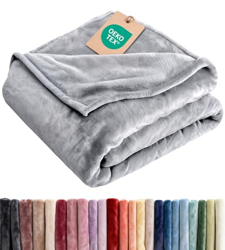 Ultra Soft Fleece Blanket Queen Size - Flannel Fleece Luxury Queen Blanket - Lightweight for Couch Bed Chair - Thick Warm and Breathable - All Season Cozy Fuzzy Anti-Static Microplush Bedding Grey