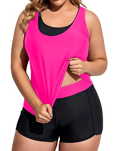 Image of Holipick Women Plus Size Swimsuits - Athletic 3 Piece Tankini with Shorts
