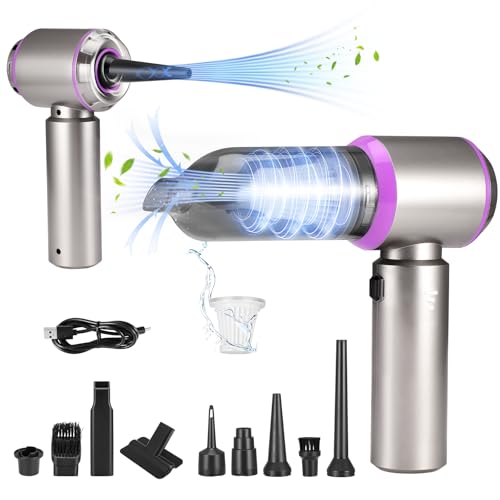 Aspirador de mano, 15000PA 4 en 1 Aspirador de coche potente inalámbrico, portátil mini aspiradoras USB recargable para pelo de animales, coche, casa, oficina, soplador de aire comprimido limpieza