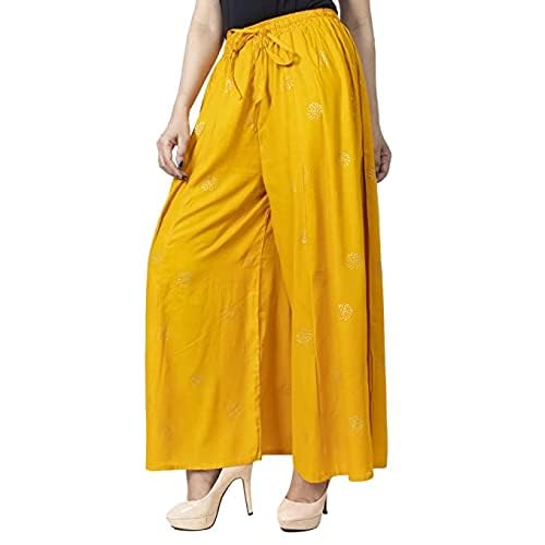 Women's Royan Flared Palazzo Skirt with Gold Foil Print, Elastic Drawstring Waist, Full Length-picture-53