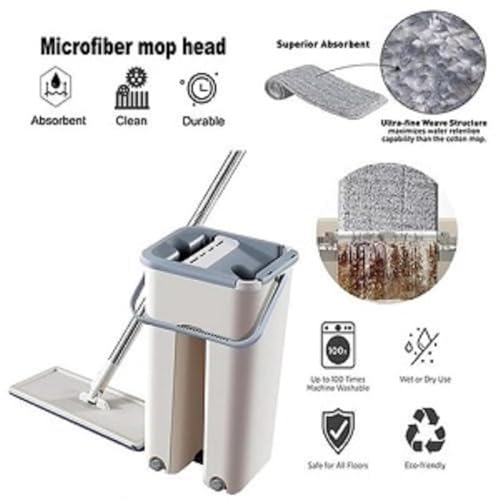 Image of Mop Heavy Quality Floor Mop with Bucket, Flexible Kitchen tap Flat Squeeze Cleaning Supplies