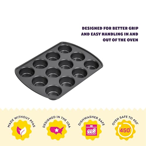 Image of Wilton Gold Non-Stick Bakeware Muffin Pan-Baking Pan for Muffins & Cupcakes-Made Without PFAS,Dent Resistant&Dishwasher Friendly-Offers Even Heat Distribution-10.5 x 15 x 2 Inches, 12 Cup (Pack of 6)