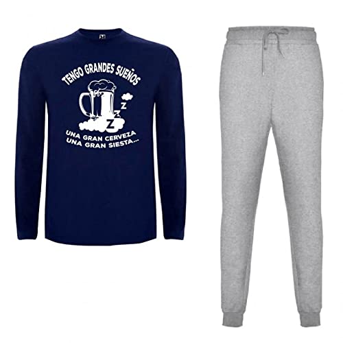 Antracita Pijama Hombre Cerveza Tengo Grandes sueños Conjunto Invierno Ropa de Dormir Divertido