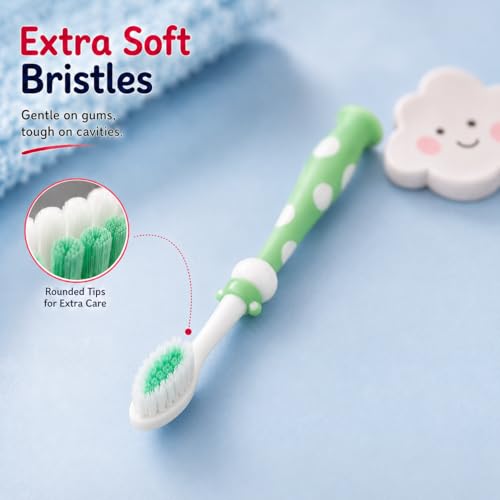 Image of Toothbrush for Kids with Ultra Soft Bristles for Oral Cleaning, Suitable For 2-12 Years Toddlers, Giraffe Design, Green, Pack of 1