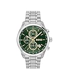 BOSS Orologio Cronografo al Quarzo con Calendario da Uomo Collezione GRAND PRIX 44 - LE con Cinturino in Acciaio Inossidabile Argentato, 1514266, Dark Green