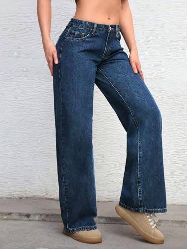 Image of Shasmi Women's Black Wide Leg Baggy Jeans High Waist Relaxed Fit Denim Pants - Loose Straight Fit Korean Style Oversized Casual Jean for Womens (Jeans 294)