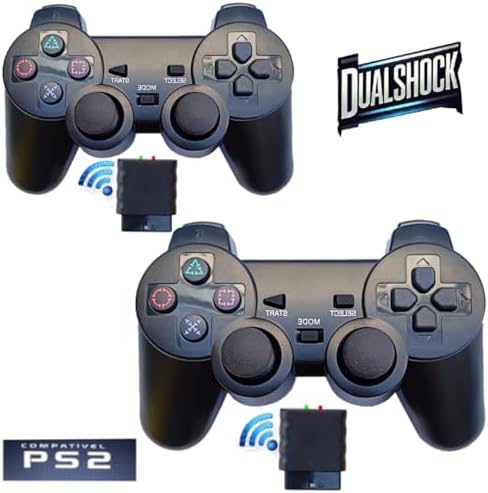 Kit 2 Controles Sem Fio Compatível com P2 e P1 DualShock Dupla Vi...