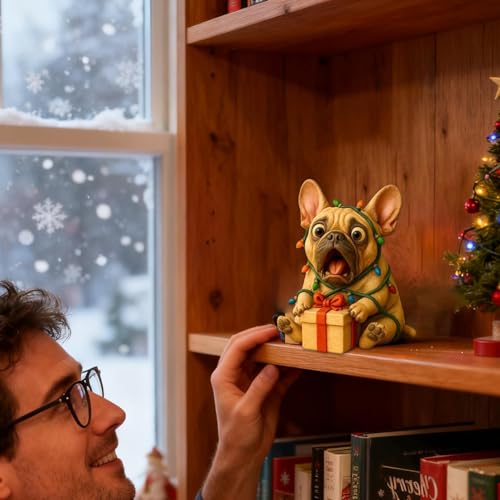 Figurines de Noël : mini chien et ours sculptés avec boîte déco - 3
