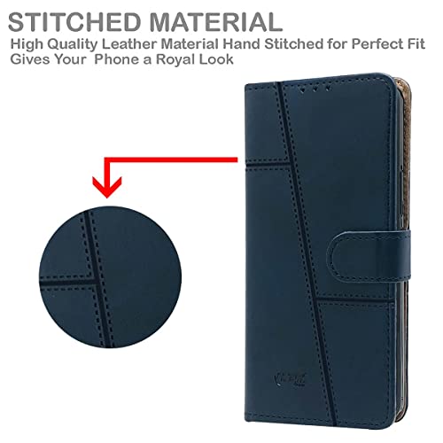 Image of Jkobi Flip Cover Case for Vivo iQOO Z6 Pro (Stitched Leather Finish | Magnetic Closure | Foldable Stand | Wallet Card Slots | Blue)