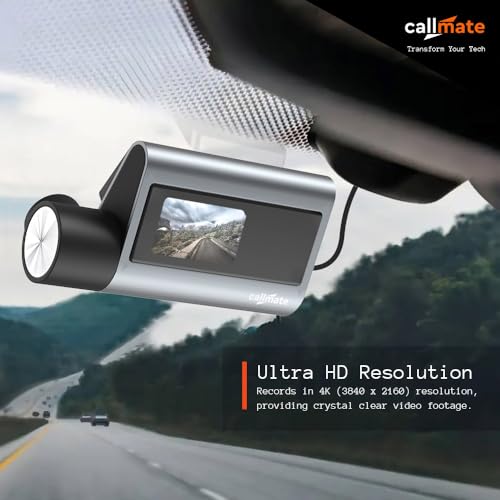 Image of CALLMATE Roadvoyager 4K Ultra HD Car Dashboard Camera, 1.47 Inch Display, Dual Recording (Parking Monitor, G-Sensor) with Easy Installation (App Control, 170 Wide Angle Lens) Support Upto 256 GB