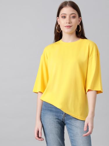Image of KOTTY Women's Cotton Blend Solid Oversized T-Shirts