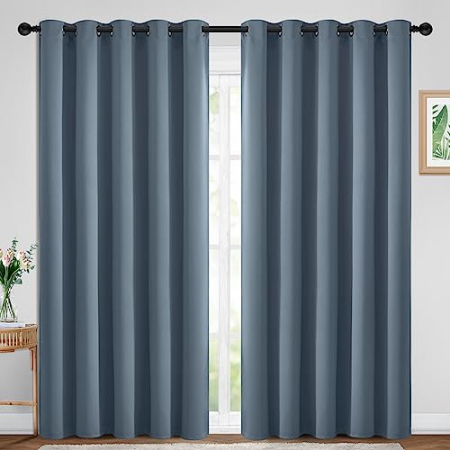 Yakamok Blackout Curtains Room Darkening Thermal Insulated Window Panels,Solid Grommet Top Drapes for Bedroom/Living Room(70Wx84L, Stone Blue, 2 Panels)