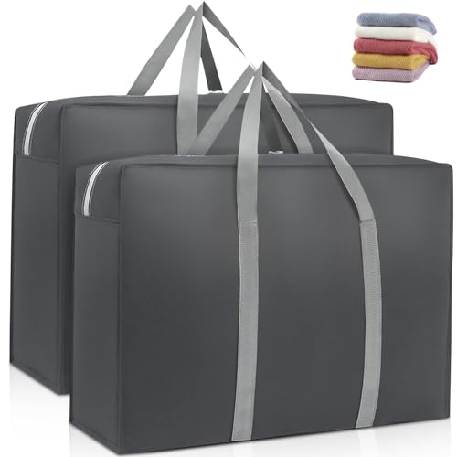 2er-Pack Aufbewahrungstasche für Bettdecken: LEKEFET Bettwäsche Tasche Aufbewahrung Bettzeug, Groß Aufbewahrungstasche, Handliche Reißverschluss-Bag für Bettwäsche Bettdecken Kissen 110L