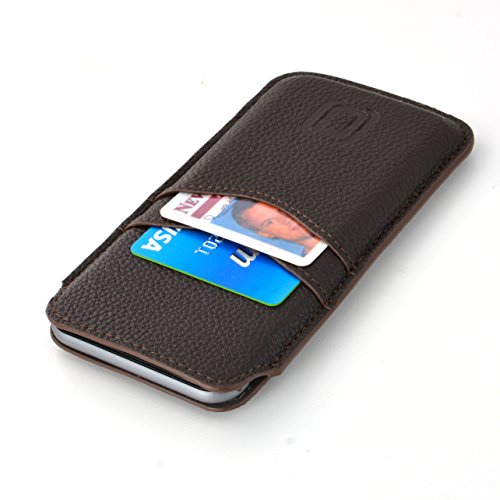 Dockem Card Case for iPhone 7, iPhone 6 and iPhone 6S Ultra Slim Synthetic Leather Wallet Sleeve, Professional Executive Pouch Design, Dark Brown