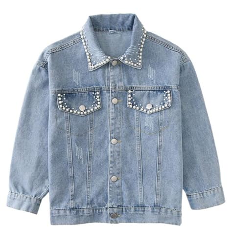Girls Solid color Long Sleeve Pearls Denim Jackets Kids Lapel Jean Jakcets Button Down Coat Outwear3