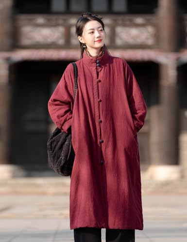 CORETIC Women's Wine Red Quilted Long-Length Coat: The Cozy Trench Jacket You Didn't Know You Needed - Image 4