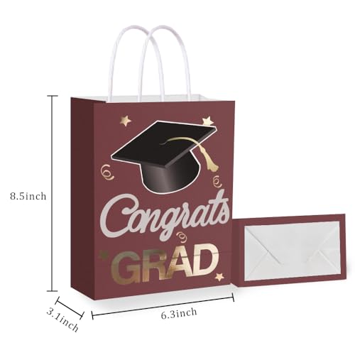 Image of 12 Pieces Graduate Gift Bags, Graduation Party Decorations (Red Gold)